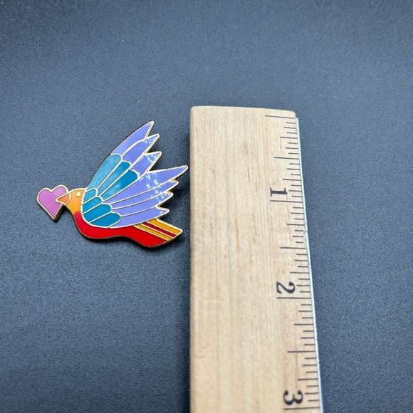 Vintage Laurel Burch Brooch  Pendant CELESTE LOVE BIRD Cloisonné 1980s - Picture 4 of 4